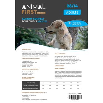 Animal First croquettes pour chien Adulte 28/14